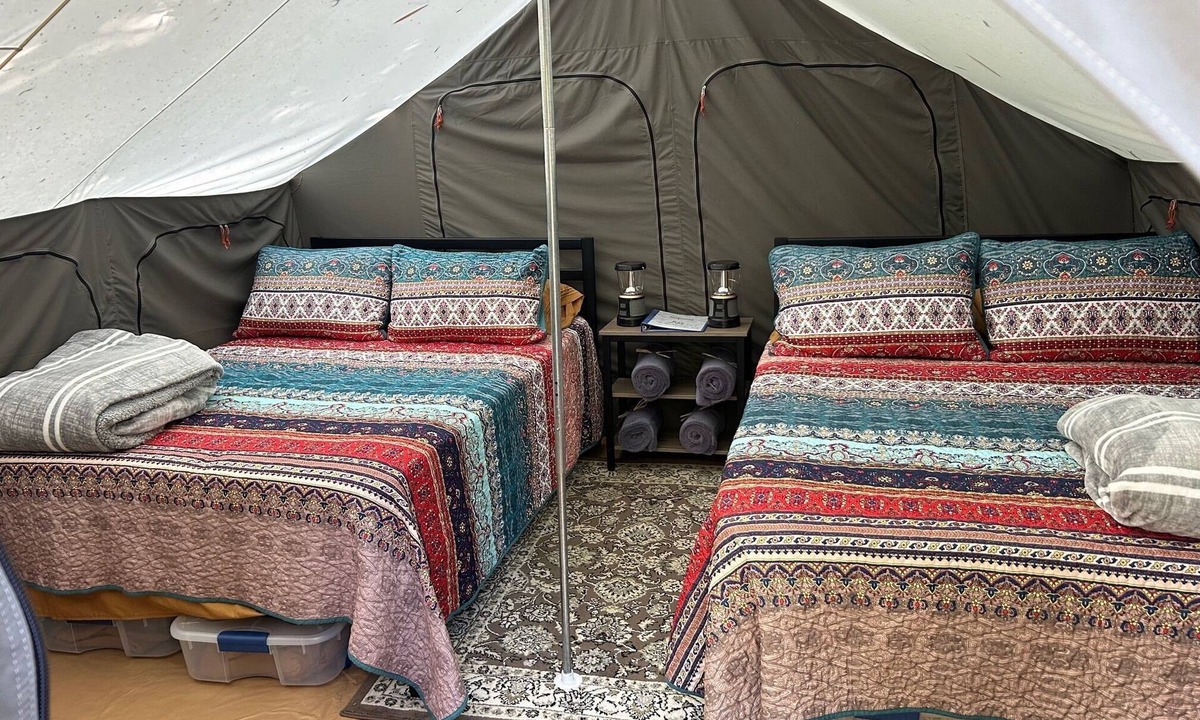 Three Rivers RV Rental | 12x12 Cabin Tent. camping with a little luxury.