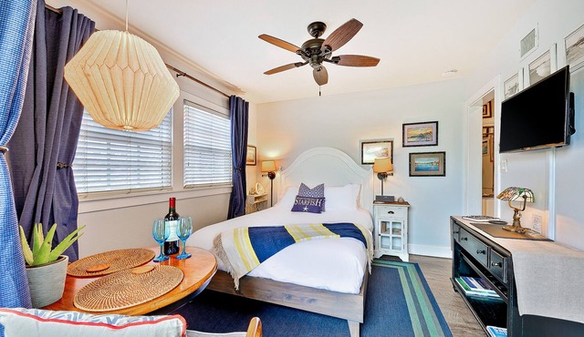 Dog-friendly studio with private patio, gas grill, AC & great location