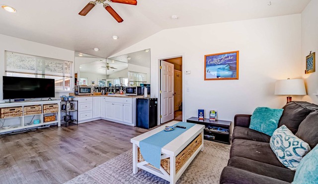Enchanting home with full kitchen, balcony, fireplace, & washer/dryer