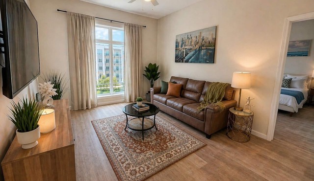 Modern Comfort & Style, Apt with Balcony, Full Kitchen & Relaxing Stay.
