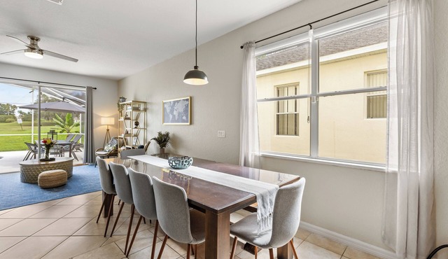 This charming 5-bedroom villa with a private heated pool is a modern oasis.