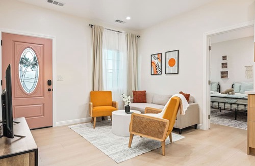 Southwest Anaheim Apartment | Anaheim, 2BR, modern guesthouse, Disneyland, sleeps 7, private entry & parking.